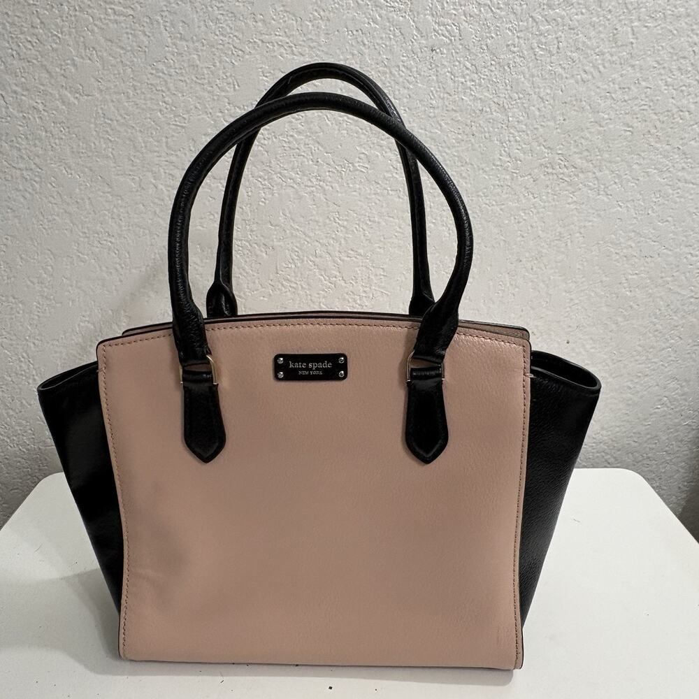 Kate Spade J183 Black Blush Pink Leather Satchel Tote Handbag preppy coquette